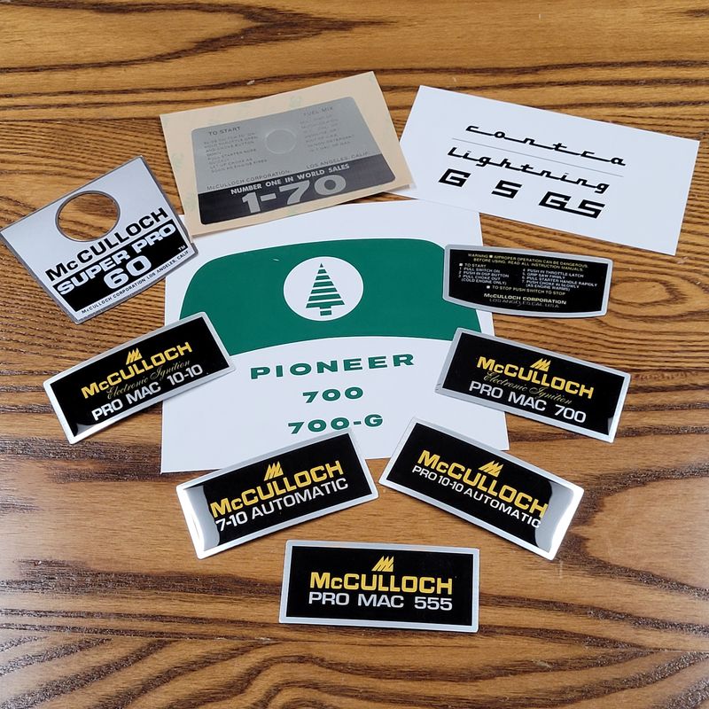 McCulloch, Stihl, Homelite, Poulan &amp; Pioneer Stickers &amp; decals