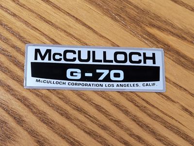 McCulloch G-70 Silver, Black, and White filter cover sticker