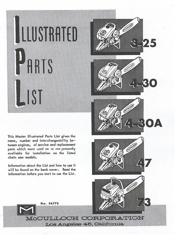 McCulloch 3-25, 4-30, 4-30A, 47, &amp; 73 Chainsaw carburetor parts