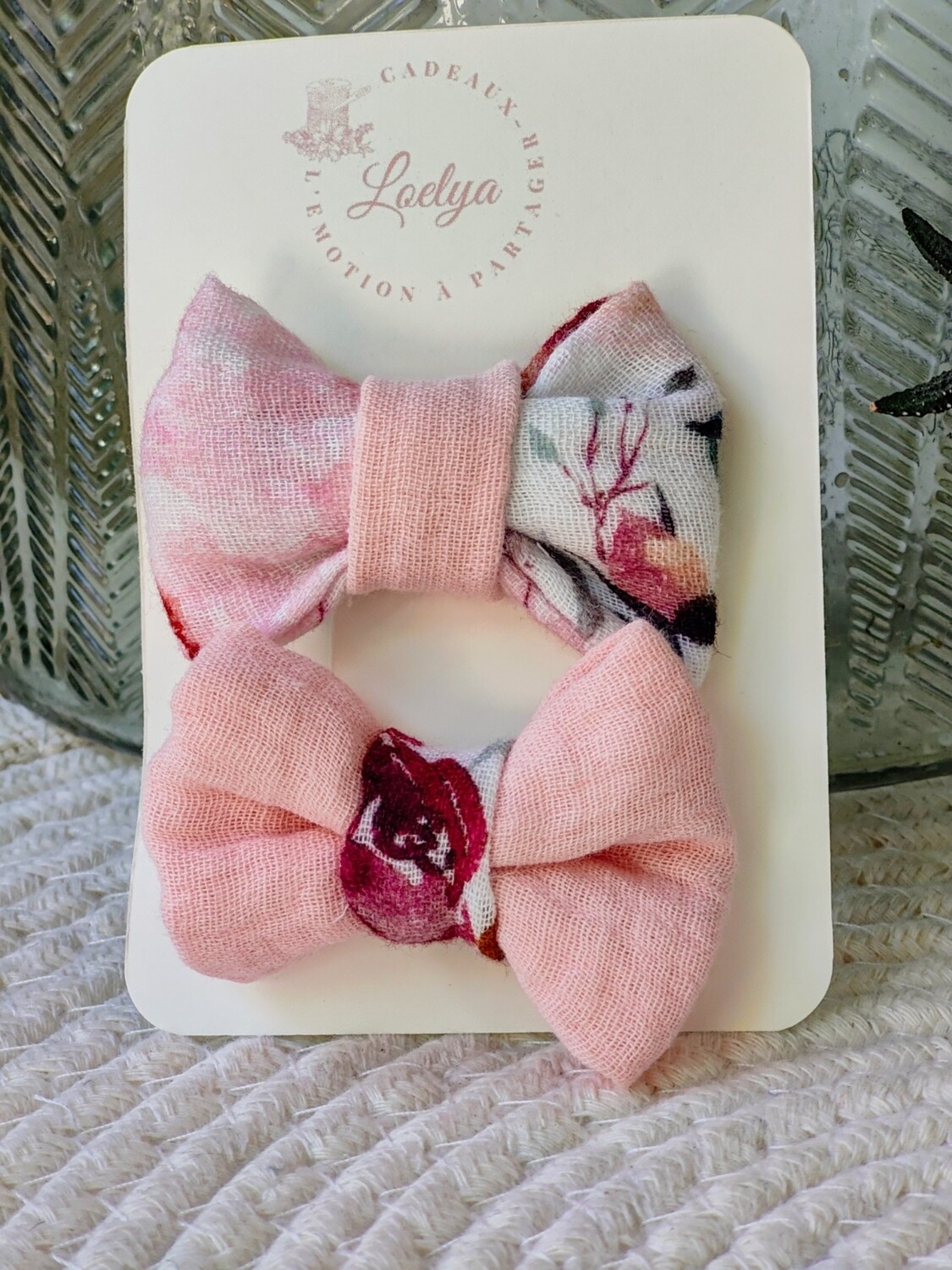 Barrettes bébé "rose et fleurs des champs" pour cheveux, nœud à pince