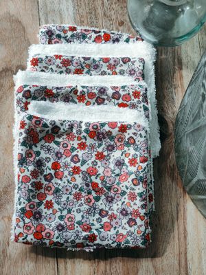 Lingettes lavables - blanc motif liberty rouge