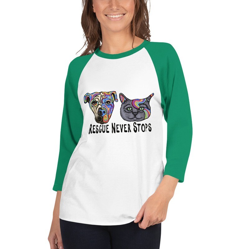 &quot;Rescue Never Stops&quot; 3/4 sleeve raglan shirt