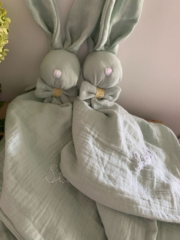 Grand doudou lapin double gaze oeko-tex
