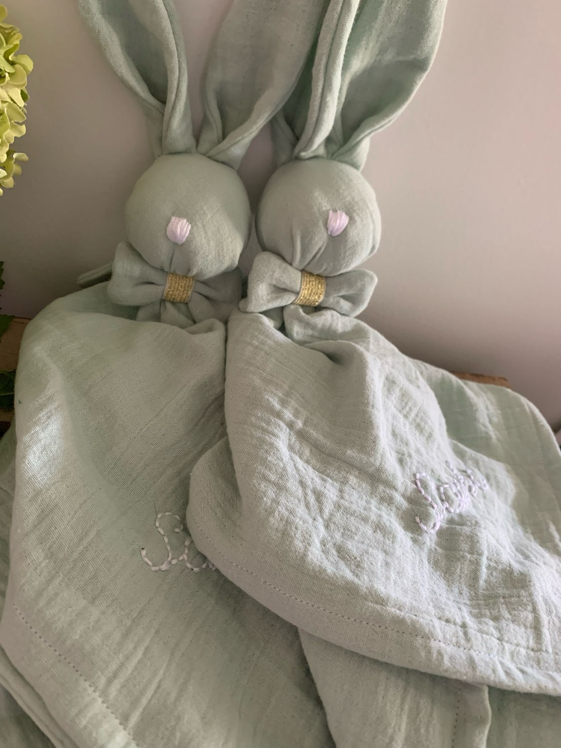 Grand doudou lapin double gaze oeko-tex