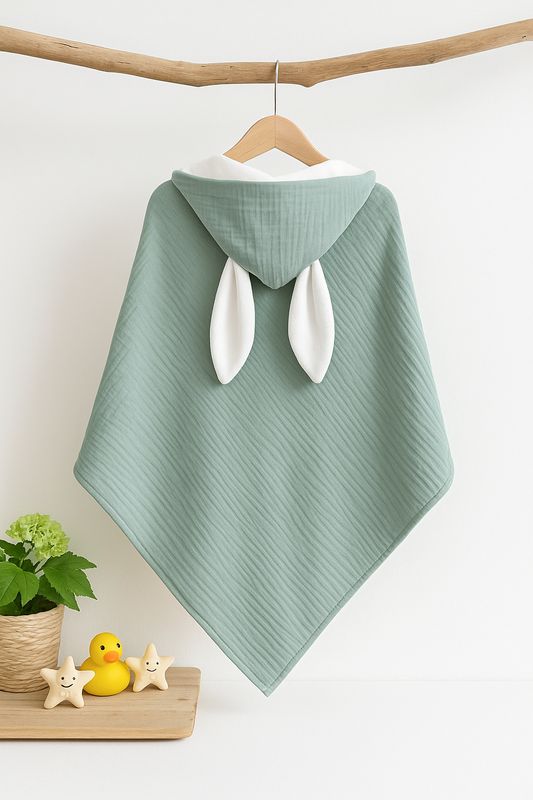 Cape de bain bébé double gaze  et éponge bio 