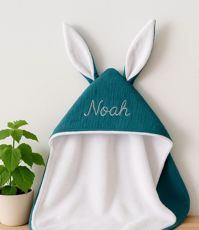 Cape de bain bébé double gaze  et éponge bio 