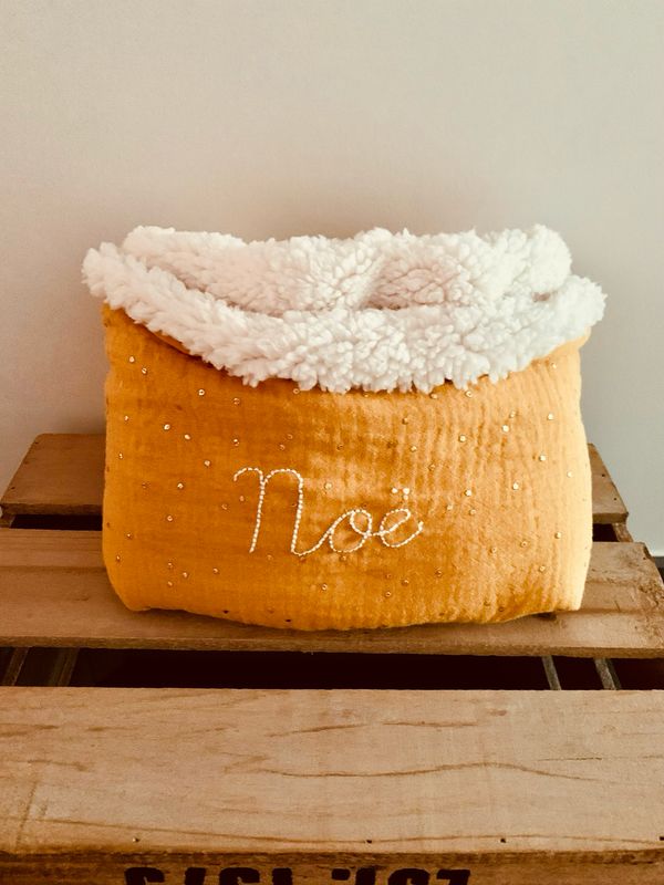 Couverture hiver personnalisée double gaze et sherpa bio