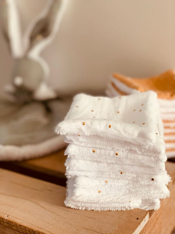 Lingettes nettoyantes en double gaze et éponge de bambou bio