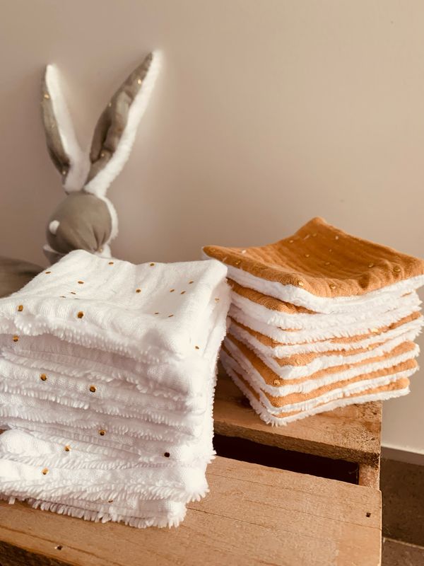 Lingettes nettoyantes en double gaze et éponge de bambou bio