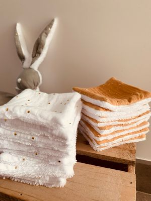 Lingettes nettoyantes en double gaze et éponge de bambou bio