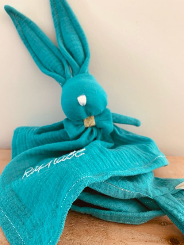 Grand doudou lapin double gaze oeko-tex