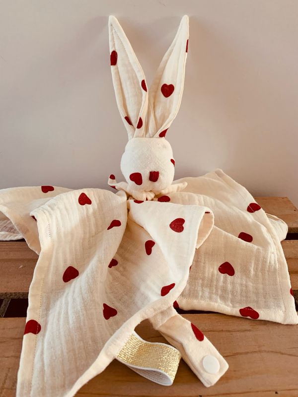 Grand Doudou lapin double gaze de coton à motifs bio