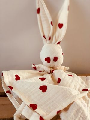 Grand Doudou lapin double gaze de coton à motifs bio