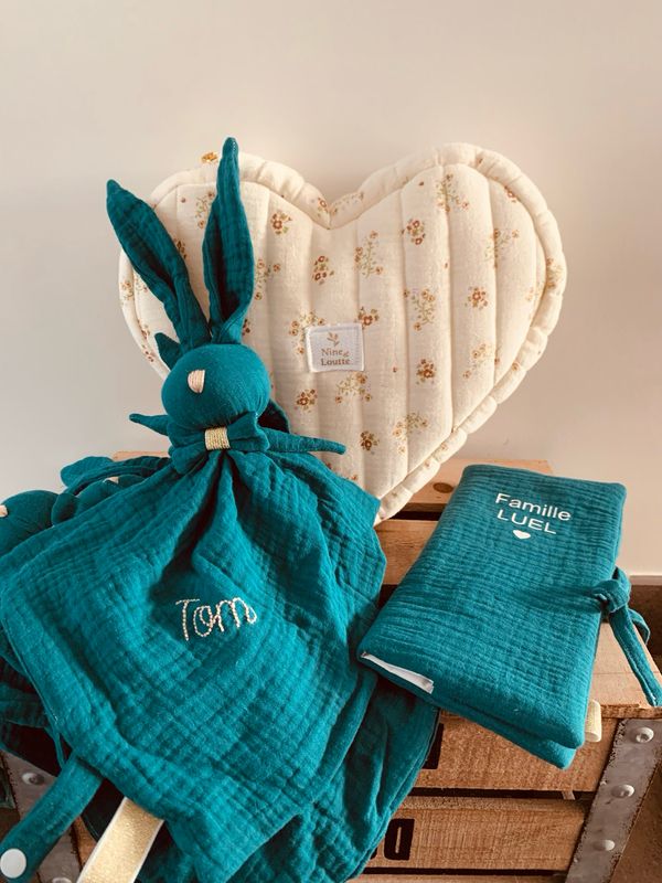 Trousse cœur matelassée en double gaze bio – grande capacité