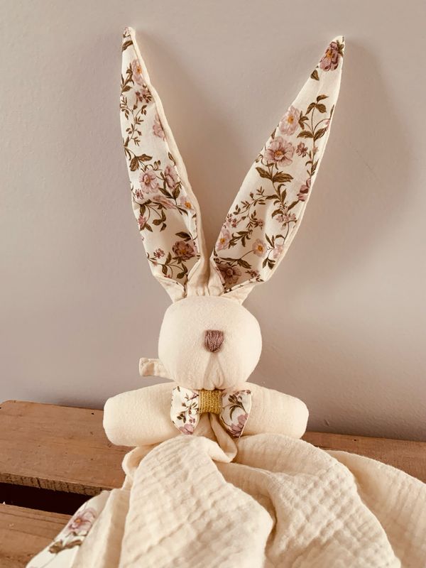 Doudou lange personnalisé xxl double gaze et coton bio - cadeau de naissance
