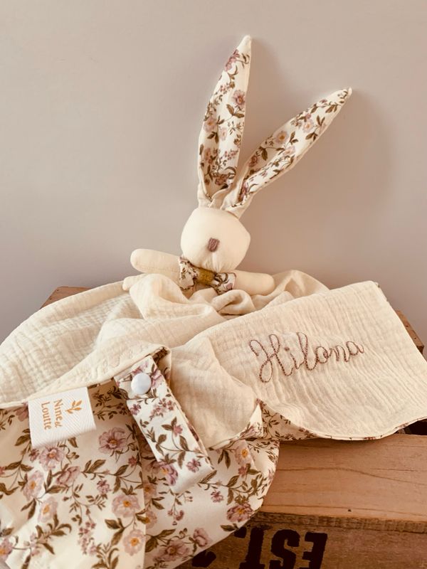 Doudou lange personnalisé xxl double gaze et coton bio - cadeau de naissance