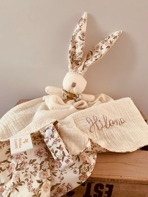 Doudou lange personnalisé xxl double gaze et coton bio - cadeau de naissance