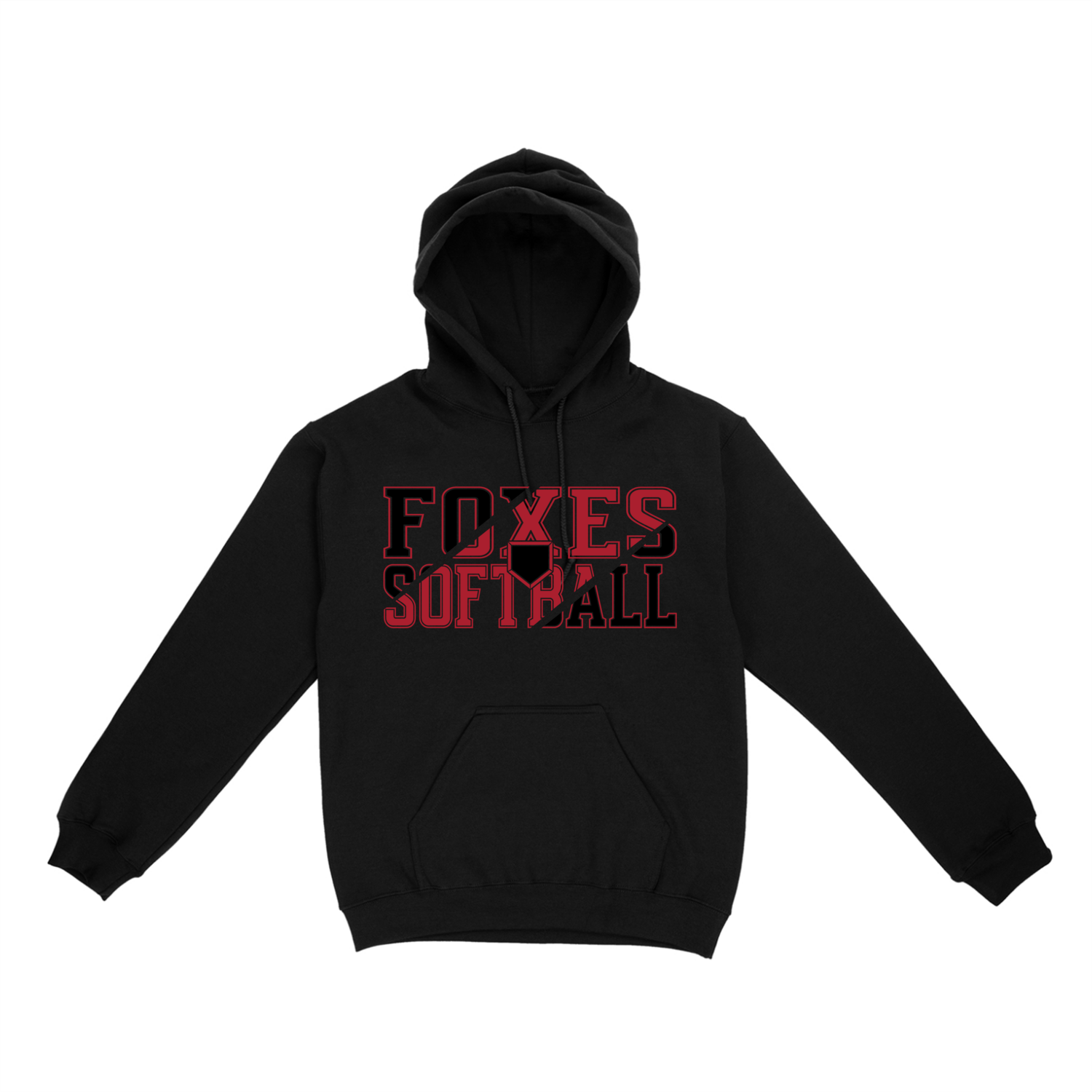 Softball Plate I - Soft Cotton Hoodie, Deign: Black &amp; Red, Color: Black