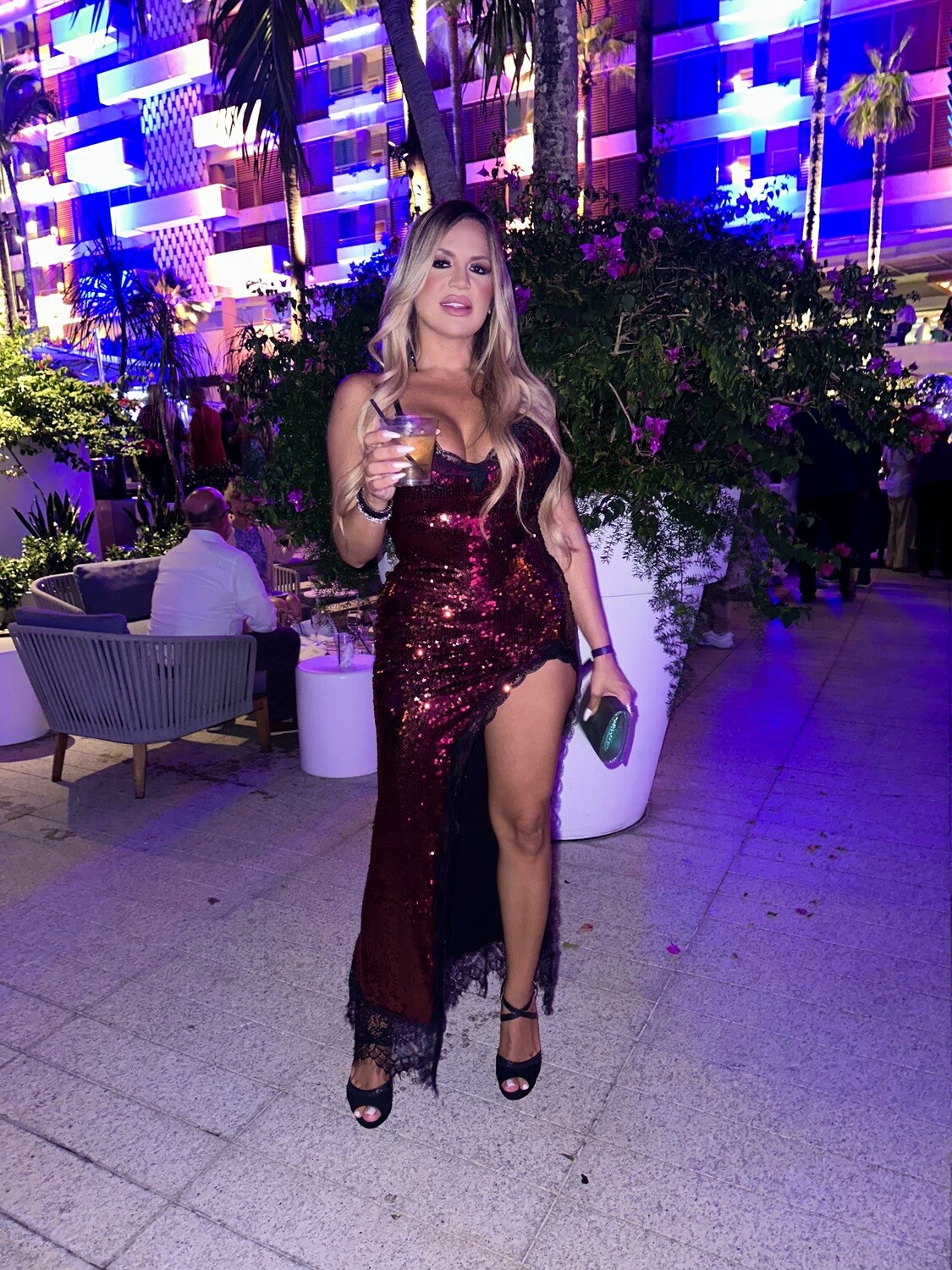 Red Sequin &amp; Lace Dress