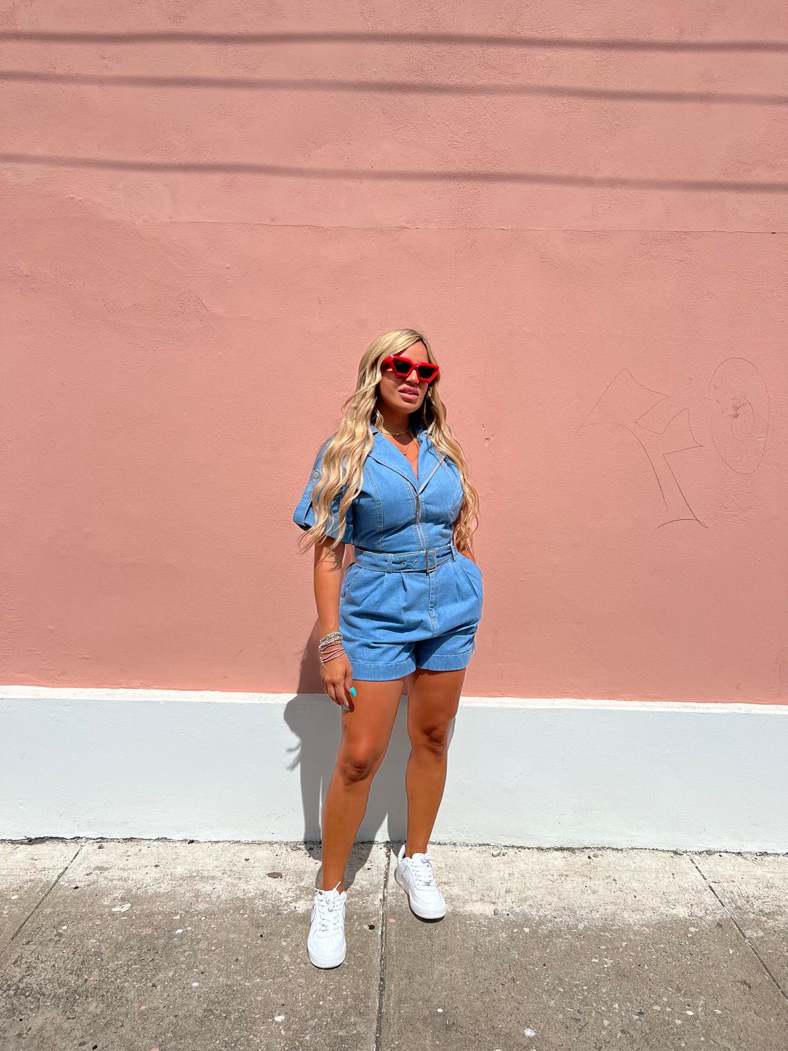 Belted Denim Romper 