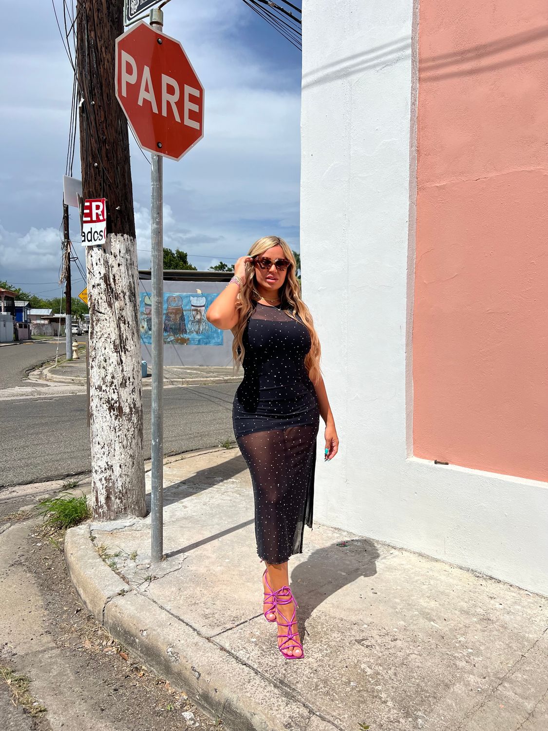 B Rhinestone Mesh Dress
