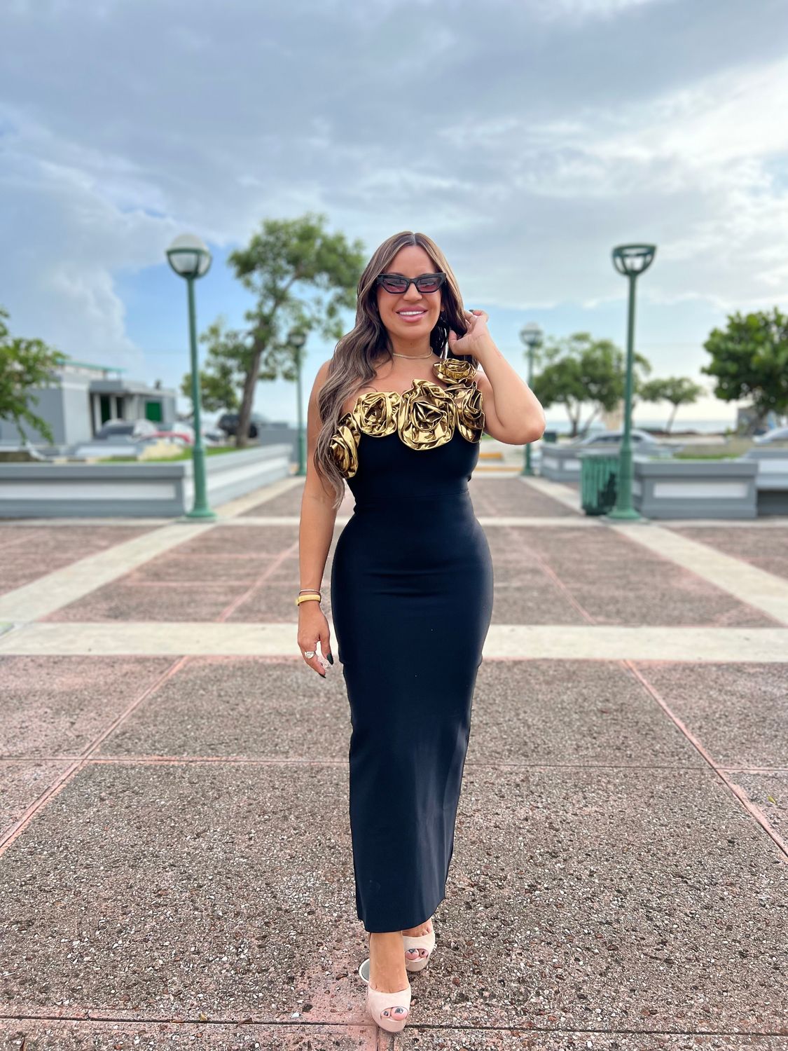 Gold Flower Bandage Dress
