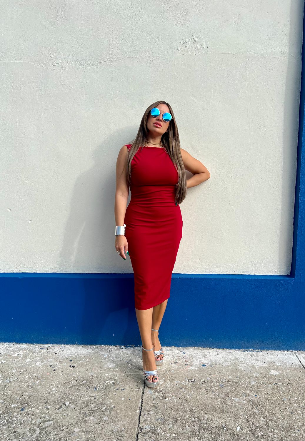 Cherry Midi Open Back Dress