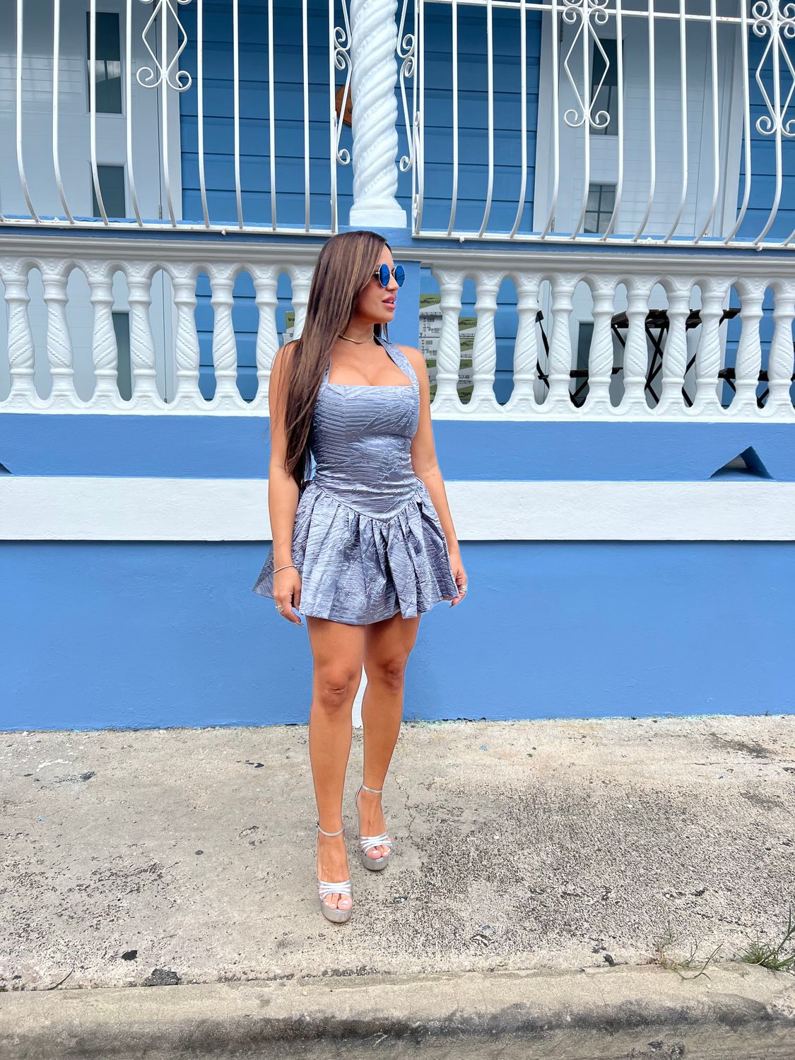 Silver Fit &amp; Flare Dress