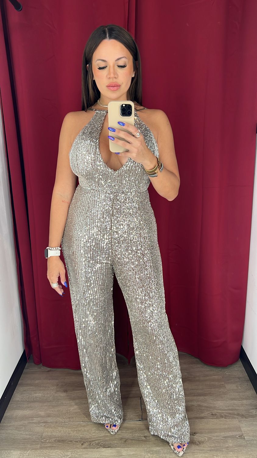 Silver Halter Sequin Jumpsuit