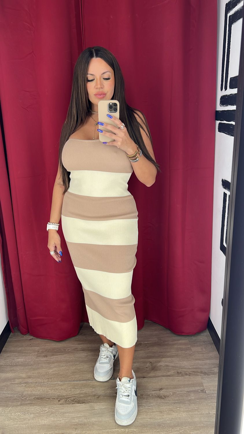 Cream-Latte Striped Dress