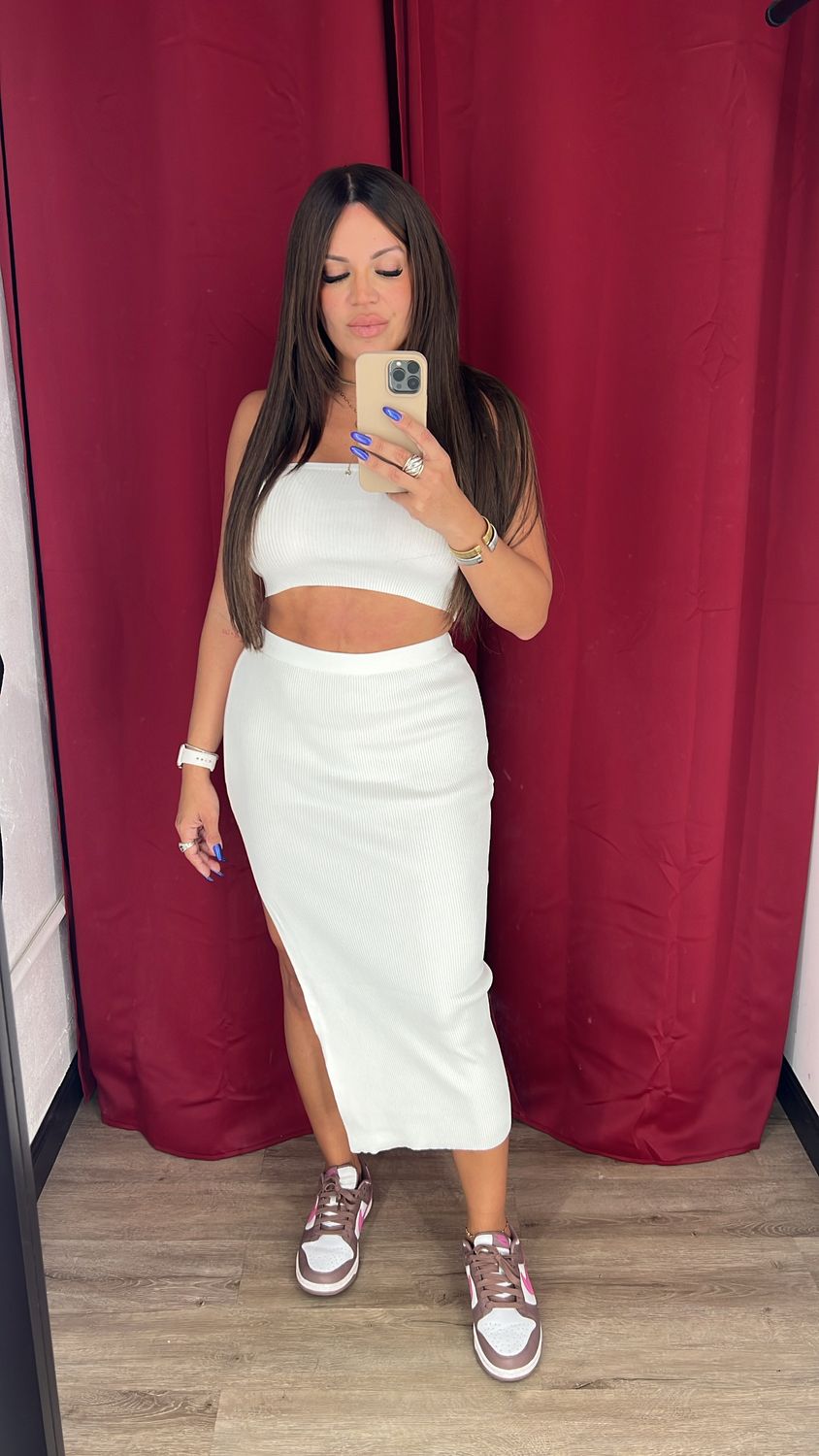 White Slit Skirt Set