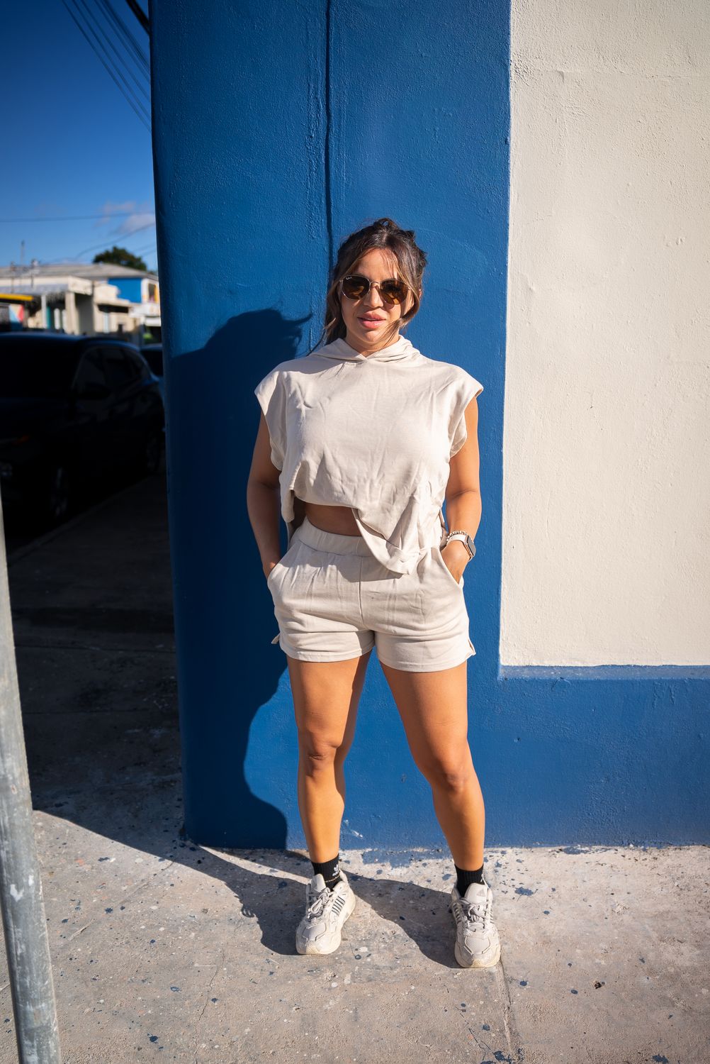 Beige Hoodie &amp; Shorts Set