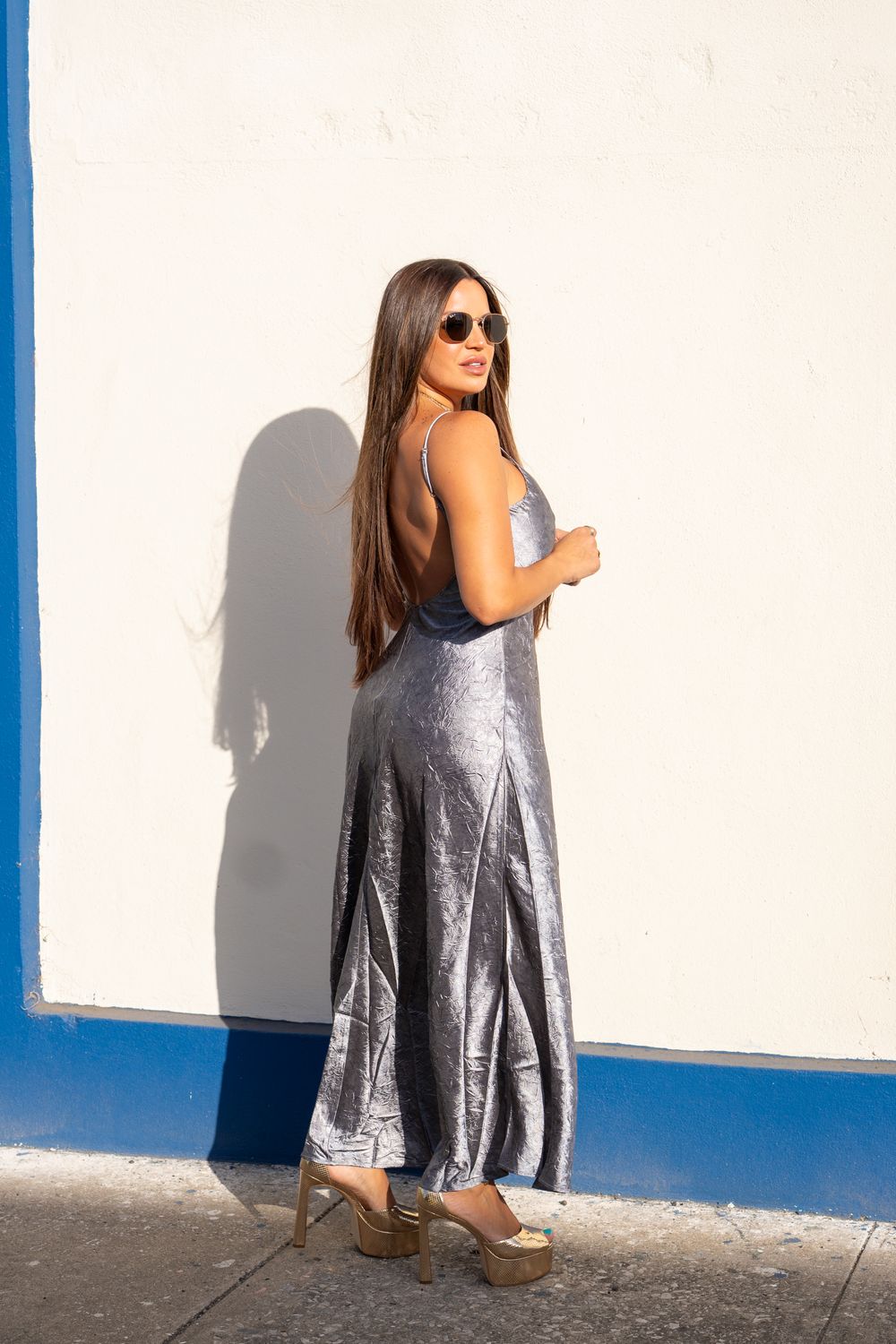 Pewter Low Back Maxi Dress