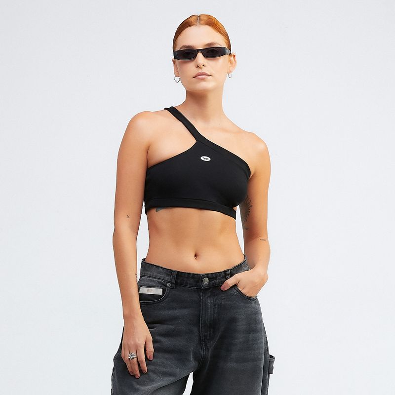 TRUE One Shoulder Black Top