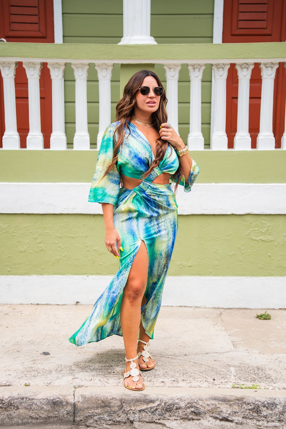 Teal/Blue Cutout Slit Dress