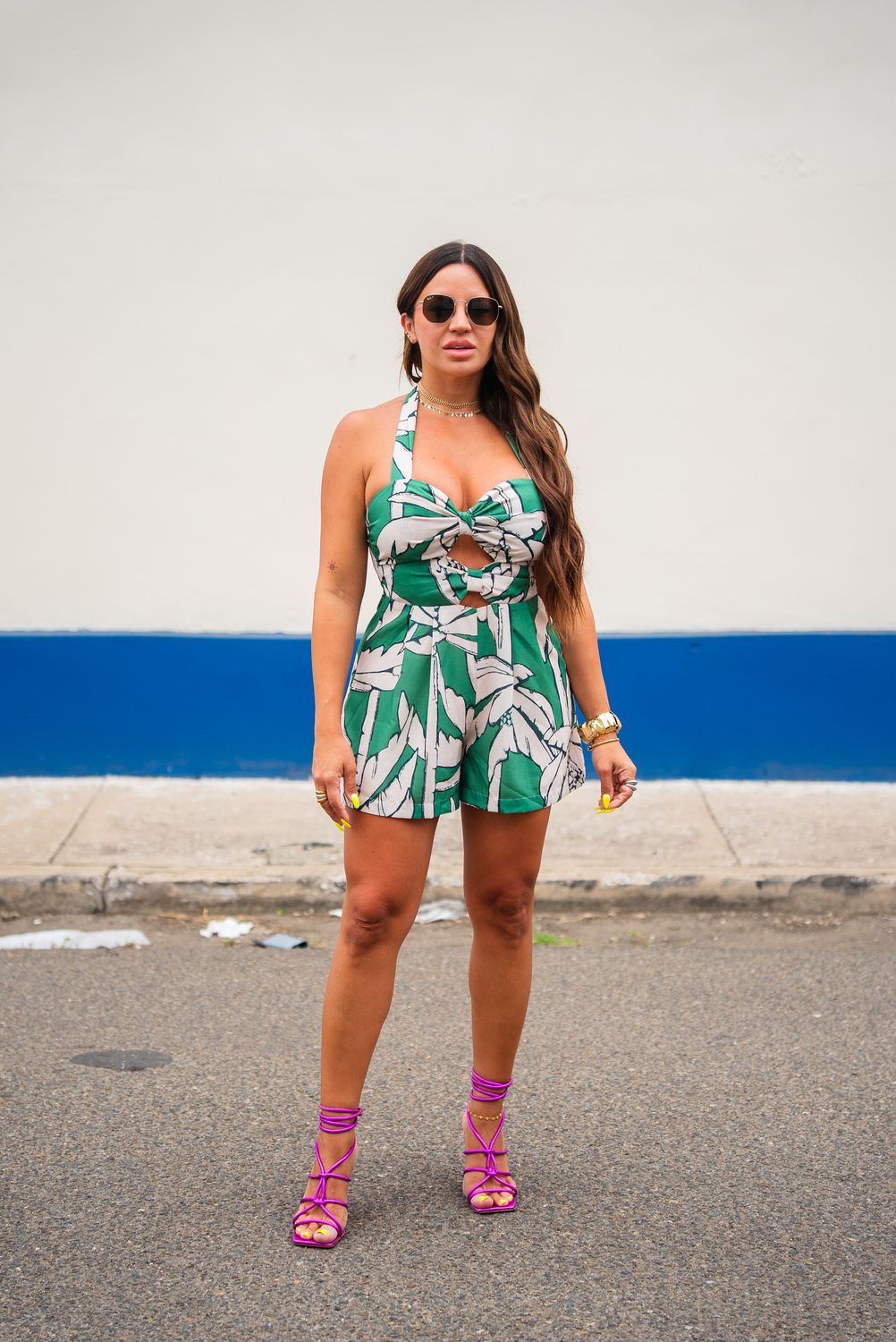 Green Palms Halter Romper