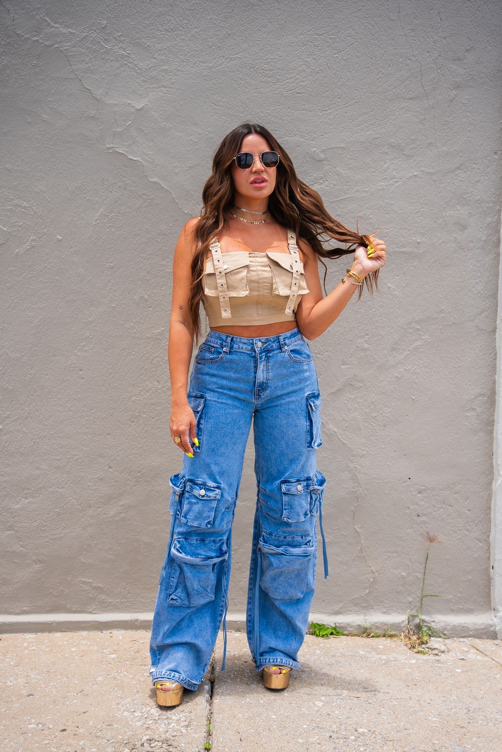 Beige Strap Cargo Top