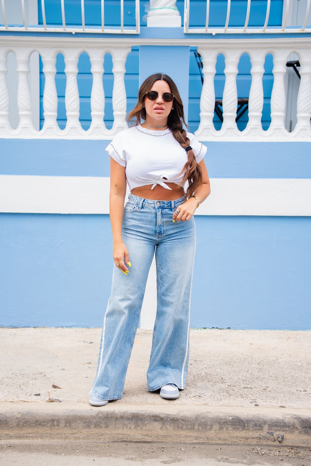 White Stripe Wide Leg Jean
