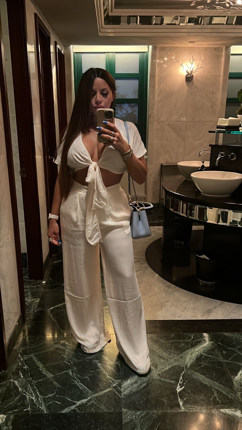 Ivory Front Tie Top &amp; Pant Set