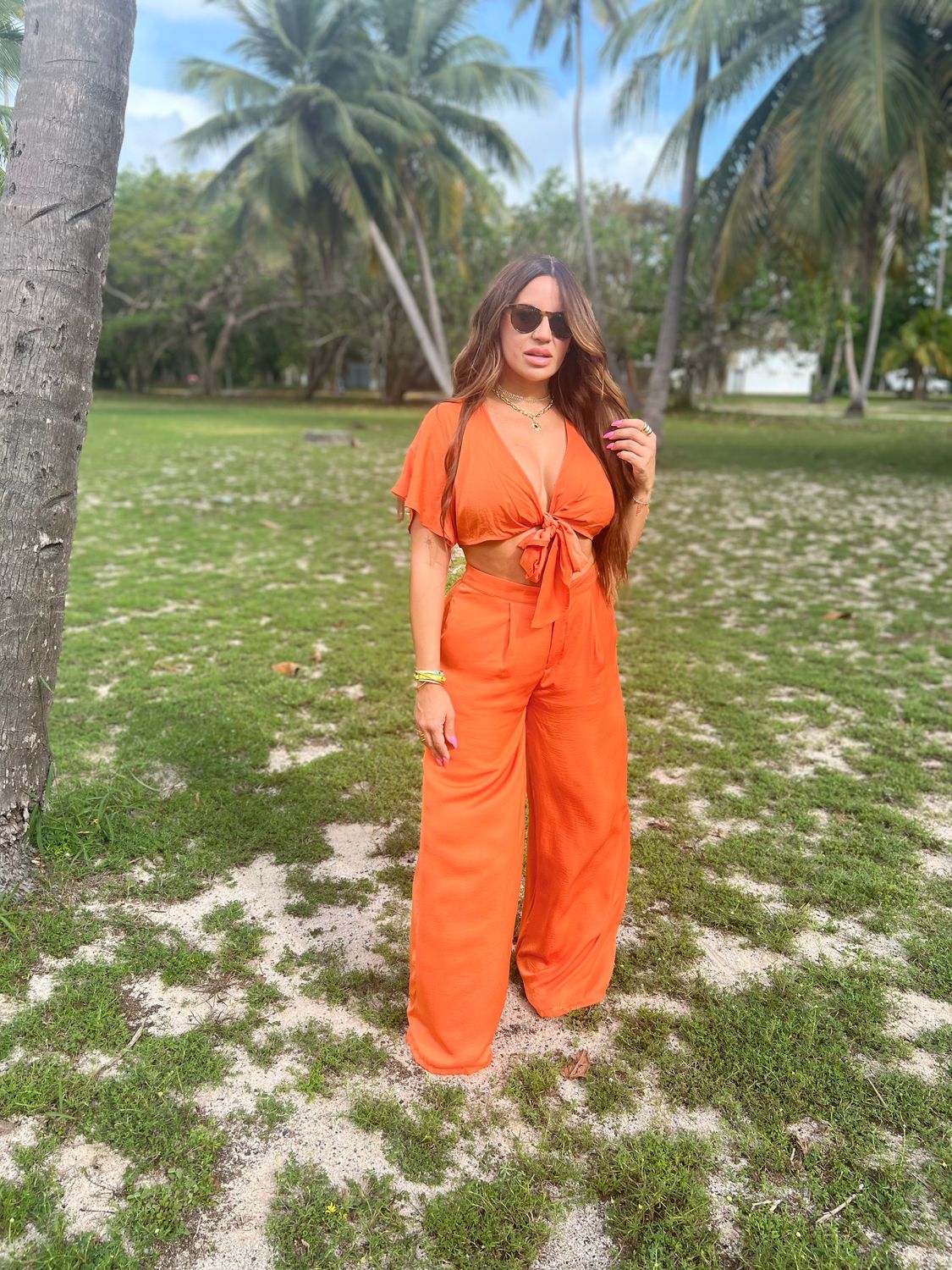 Orange Front Tie Top &amp; Pant Set