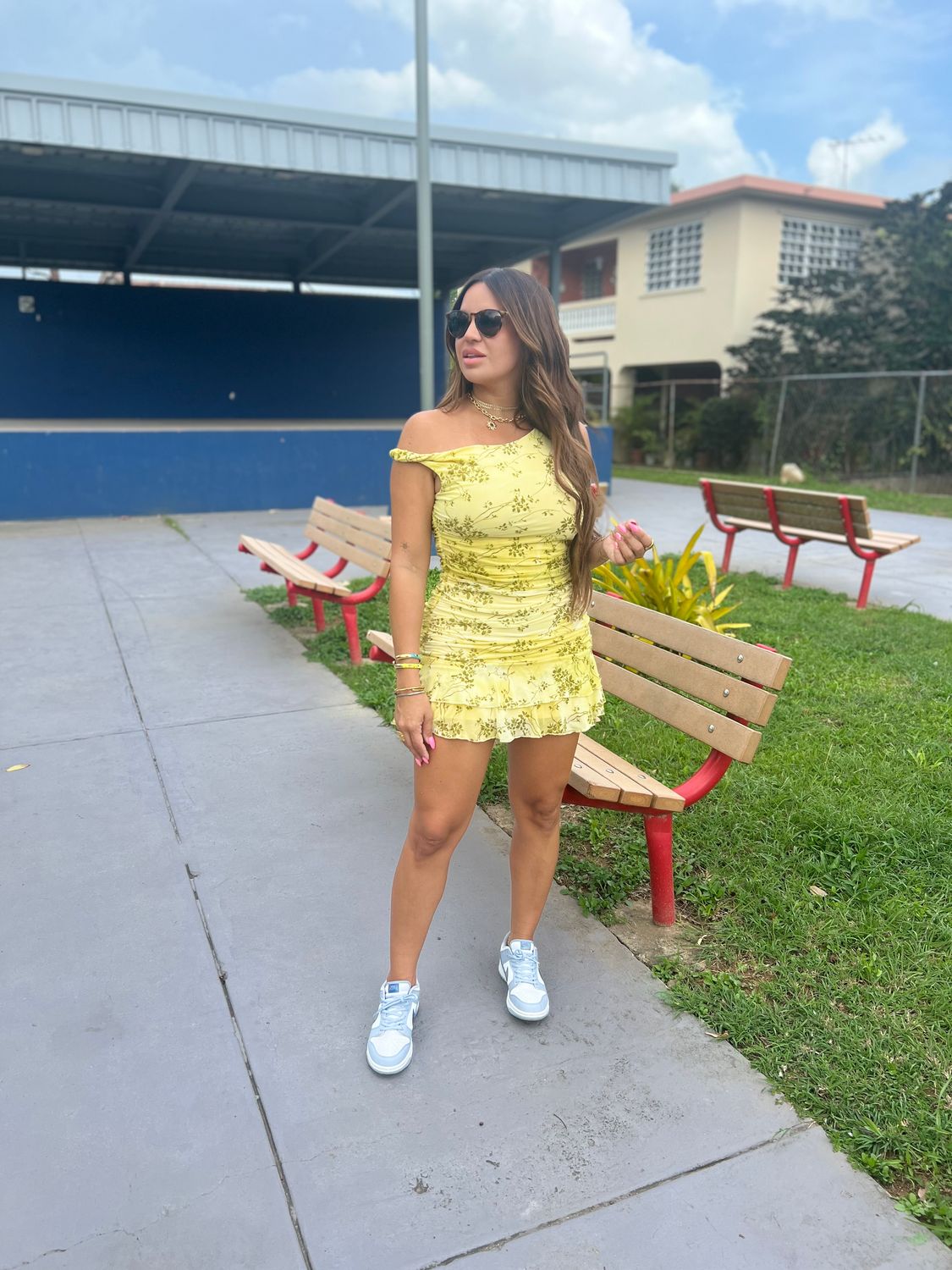 Lemon Ruched Mini Dress