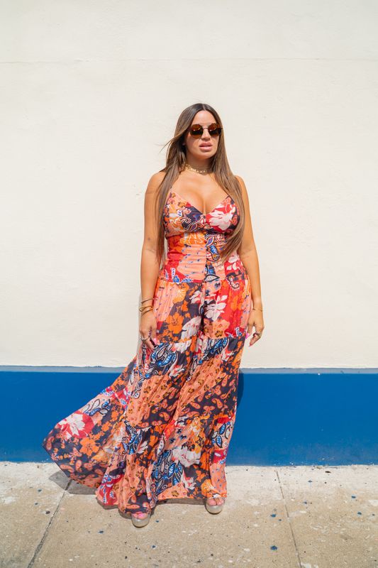 Red flowers Wide Leg Jumpsuit 