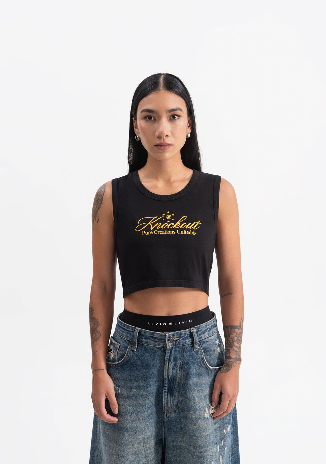 PURE KO Black Sleeveless Crop Shirt