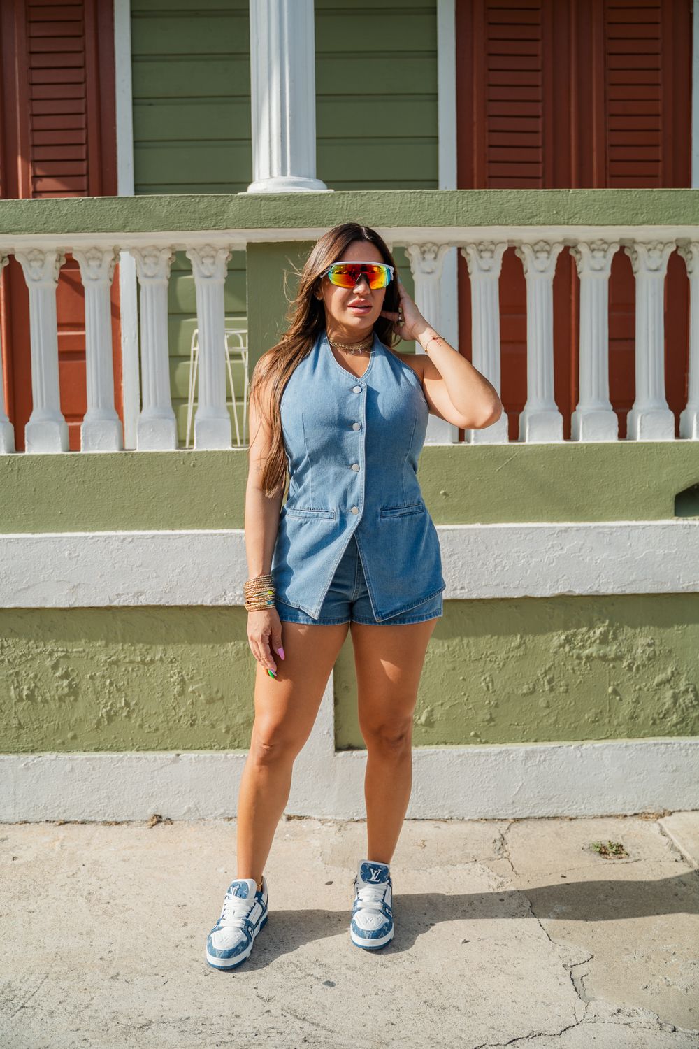 Front Vest Denim Romper