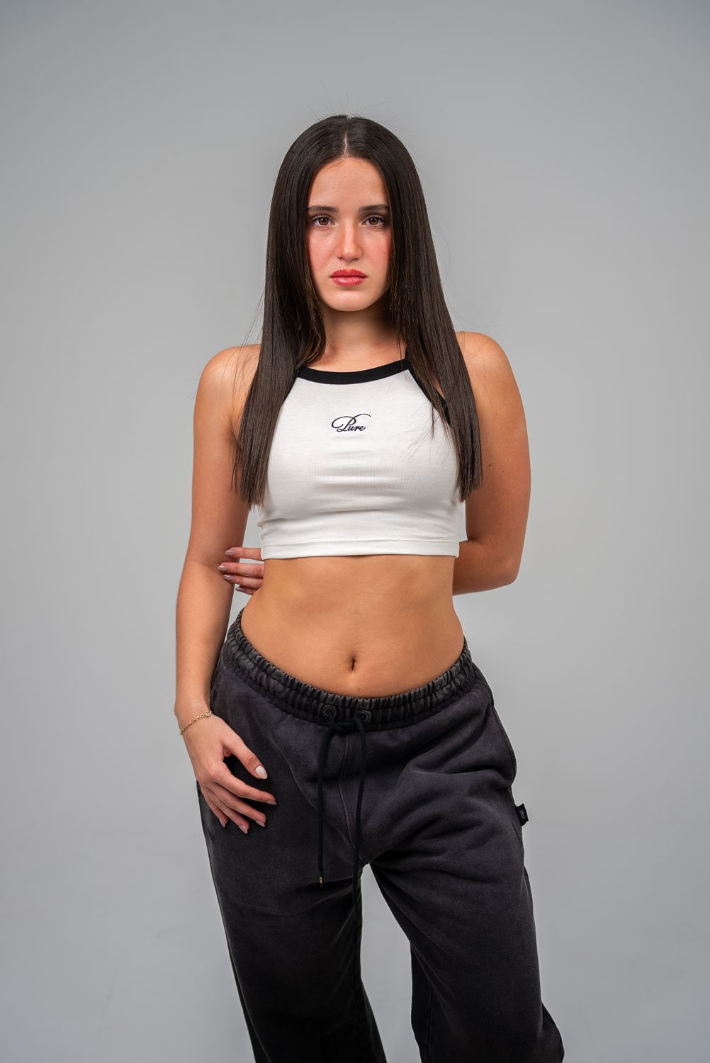 PURE White/Black Crop Top