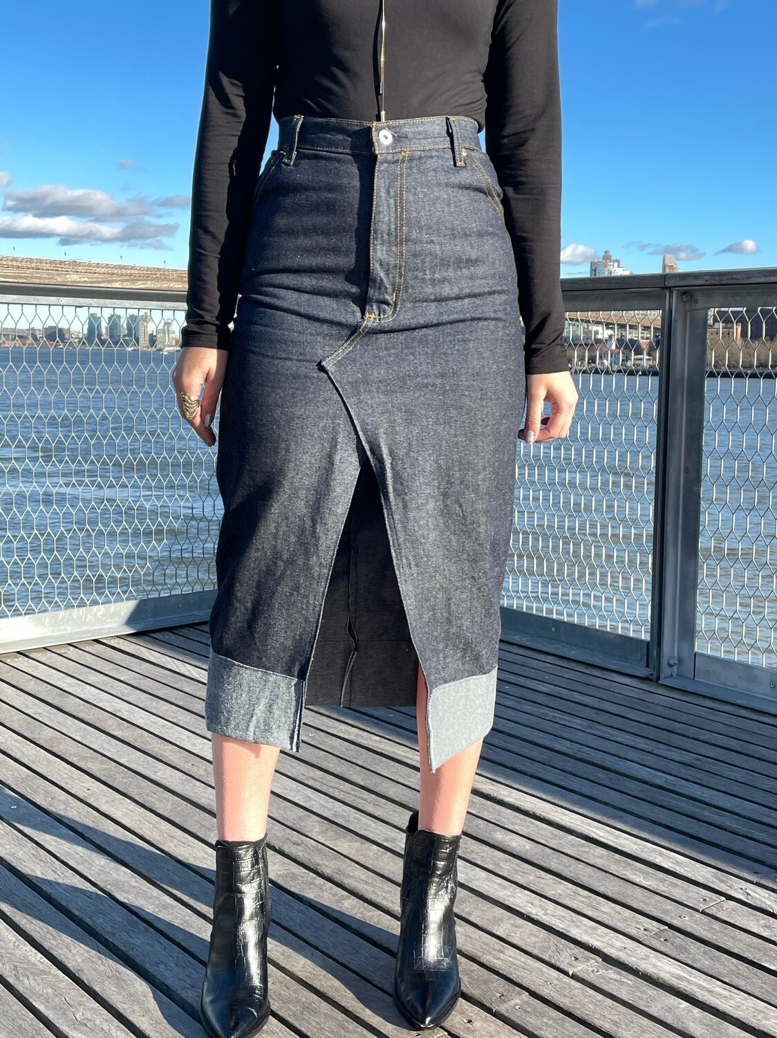 Raw Denim Pencil Skirt