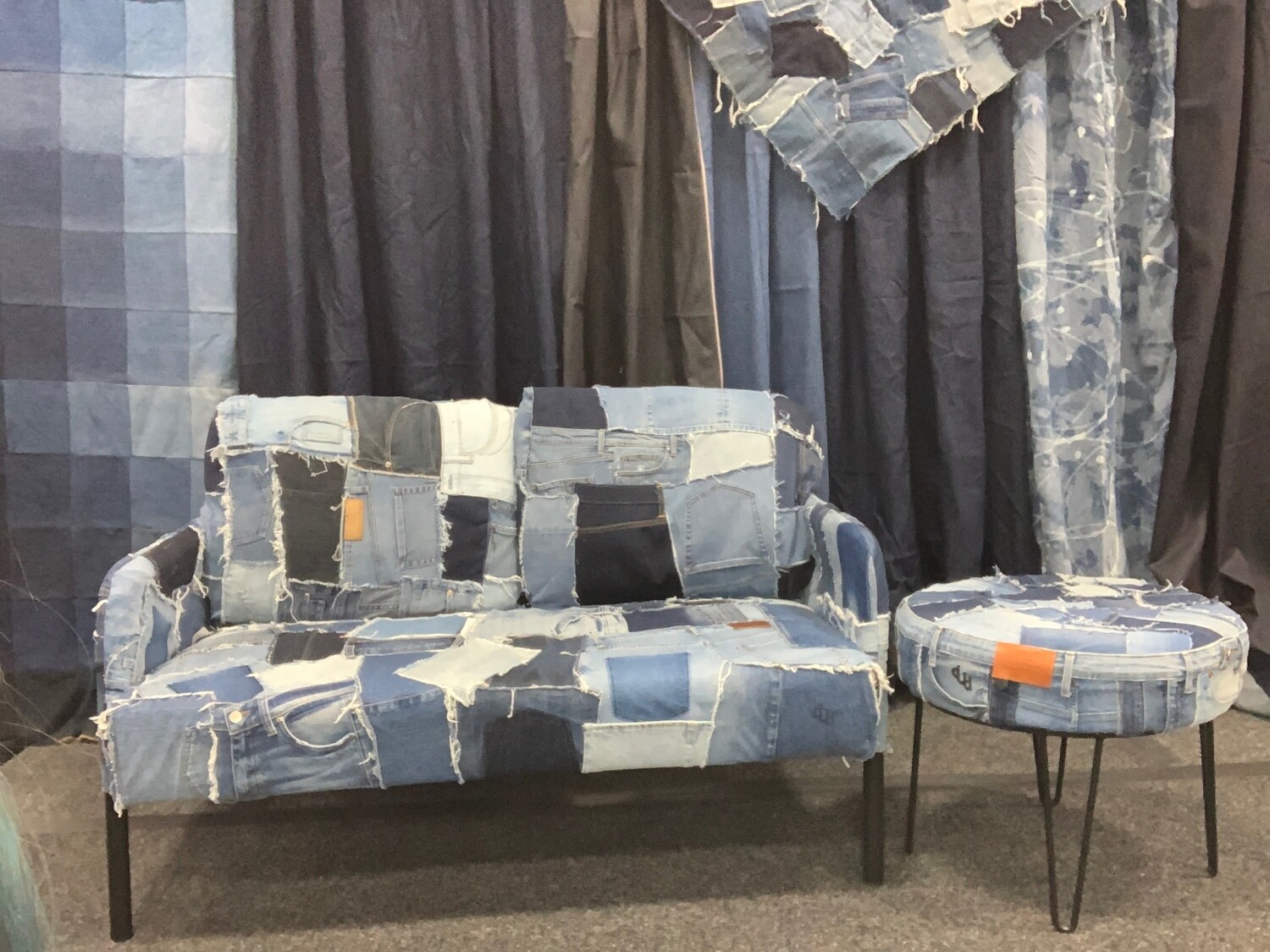 Reupholstered Up-cycled Denim Loveseat Couch