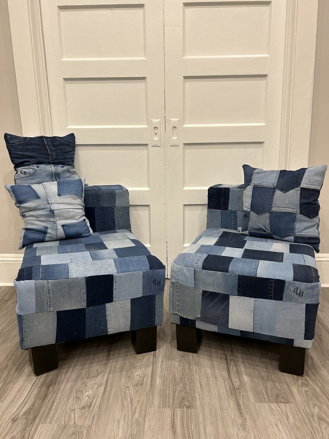 Reupholstered Up-cycled Denim Chair Set