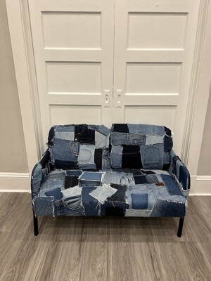 Reupholstered Up-cycled Denim Loveseat Couch