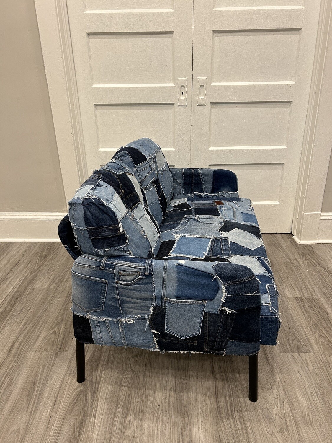 Reupholstered Up-cycled Denim Loveseat Couch